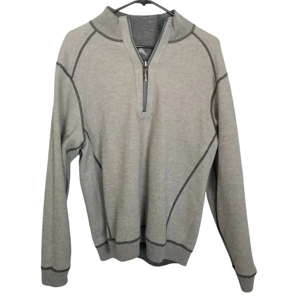 Tommy Bahama Mens Pullover Reversible Sweater Size L Minimalist 1/4 Zip Preppy